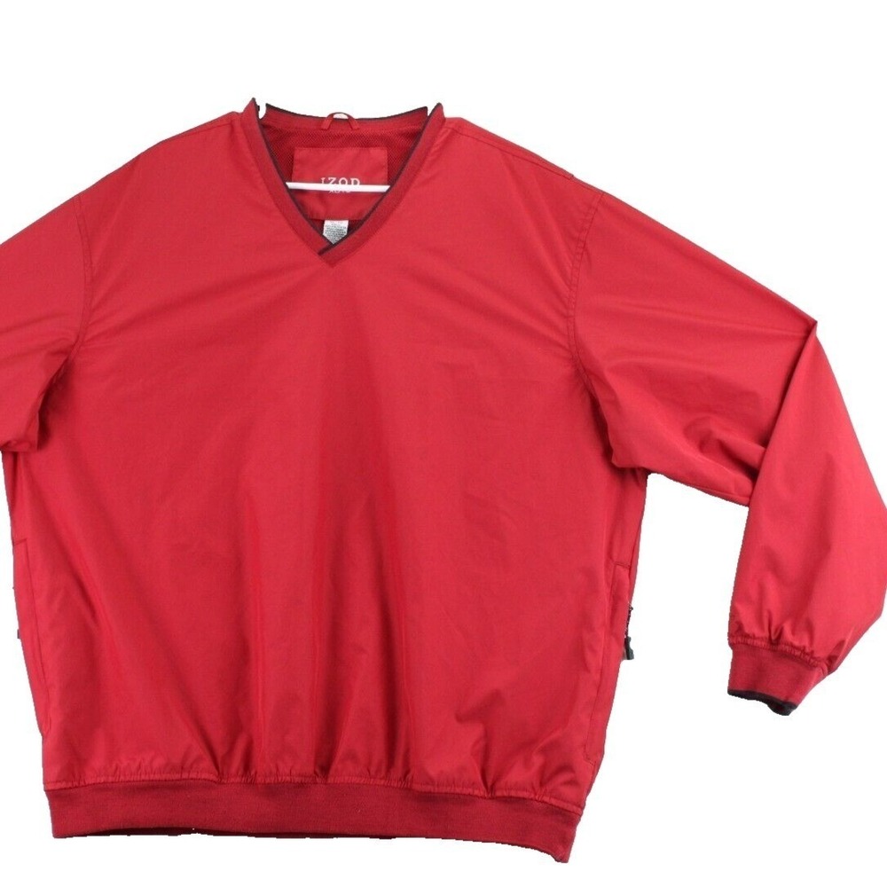 IZOD Golf Pullover Windbreaker Mens XL Red V Neck Long Sleeve Performance